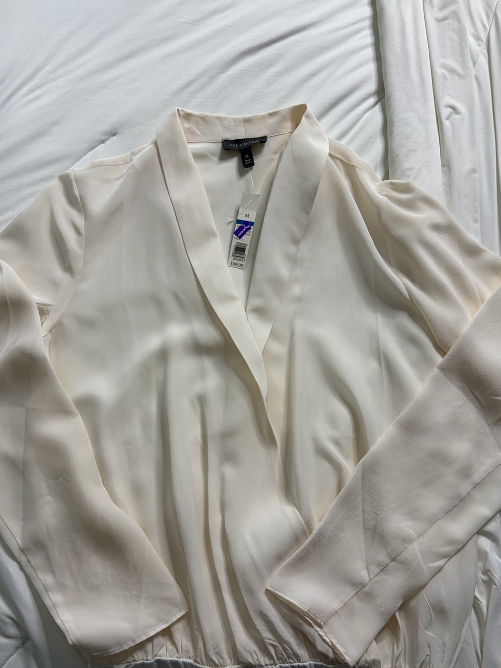 The Limited Cream V-Neck Wrap-Front Blouse